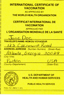 Model of a correctly completed certificate - front of certificate